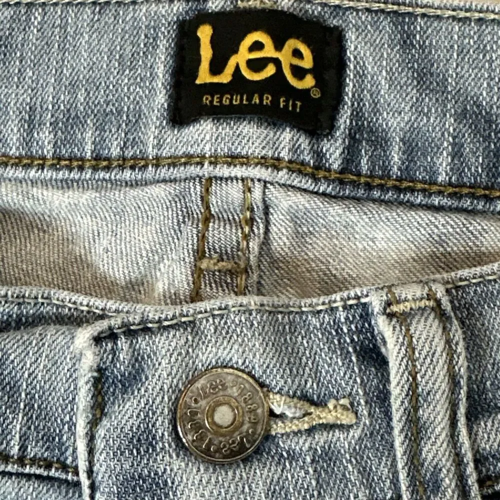 Y2k Lee Mens Regular Straight Fit Jeans 32x30 Blue Acid Wash Denim - Picture 5 of 8